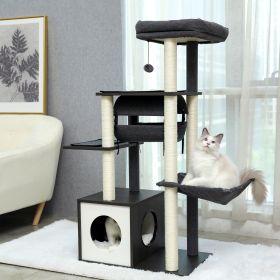 Modern Cat Tree 6 Levels Wooden Cat Tower with Sisal Scratching Posts, Roomy Condo, Spacious Perch