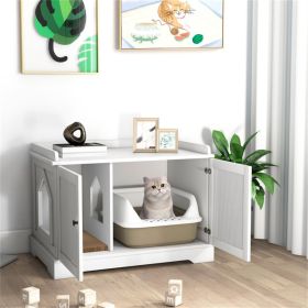 White Wooden Cat House with Scratching Pad and Adjustable Divider, Nightstand, Coffee Table, or Side Table