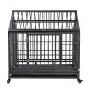 Heavy-Duty Metal Dog Kennel, Pet Cage Crate with Openable Pointed Top and Front Door, 4 Wheels