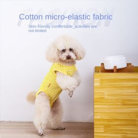 Little dog striped belly protection clothes Teddy Bomei Keji fighting cattle dog spring and summer clothing pet small dog thin clothes (Color: Striped belly protector yellow, size: 40)