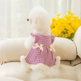 Warm and thickened dog clothes in autumn and winter; bow sweater skirt; dog sweater (colour: Purple skirt, size: S (recommended weight 2-3 kg))