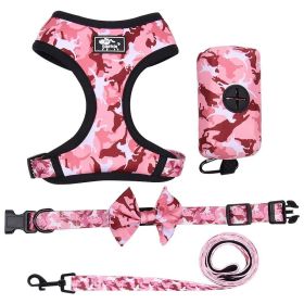 4Pcs Set Reflective No Pull Dog & Cat Harness Collar Leash With Dog Poop Bag For Small Medium Dog (Color: pink, size: XL)