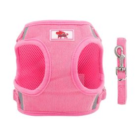 dog Harnesses and dog leash set; New dog leash corduroy breathable dog chest strap reflective pet chest strap walking dog rope set (Specification (L * W): L, colour: pink)