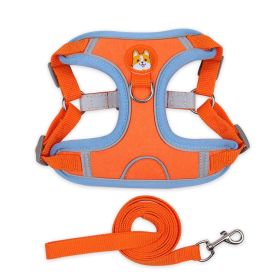 dog Harnesses and dog leash set; Pet Chest Strap Vest Dog Strap Small Dog Rope Wholesale Reflective Dog Towing Rope (Specification (L * W): M, colour: Orange)