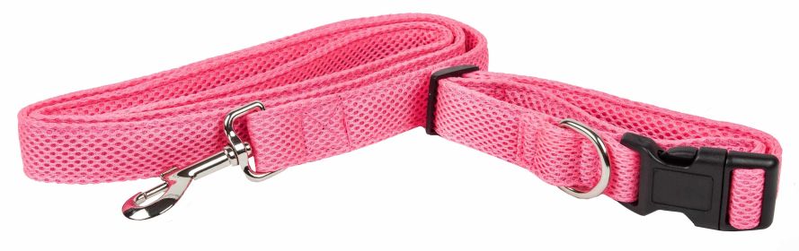 Pet Life 'Aero Mesh' 2-In-1 Dual Sided Comfortable And Breathable Adjustable Mesh Dog Leash-Collar (Color: pink, size: large)