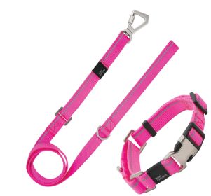 Pet Life 'Advent' Outdoor Series 3M Reflective 2-in-1 Durable Martingale Training Dog Leash and Collar (Color: pink, size: large)