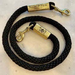 Braided Rope Leash (Color: Black w/ Metallic Gold Leather Sleeve)